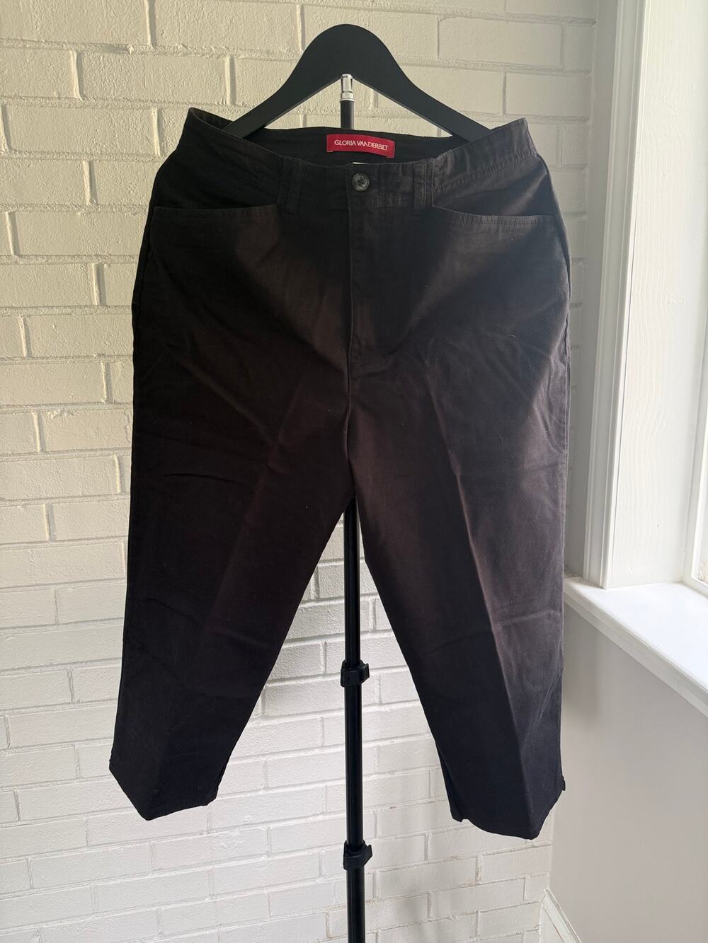 Black Stretch Capri Pants Women Size 12 Y2K Slim Crop Pedal Pusher Cotton